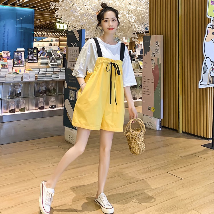 One Piece/Set Longgar Musim Panas Katun Fashion Wanita Hamil Kaki Lebar Dua Potong Oto Menyusui Sete