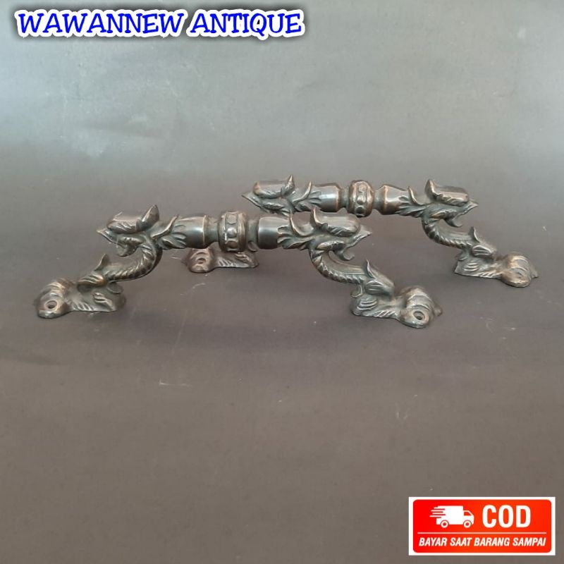 Handle Pintu / Gagang Lemari Pintu Rumah Pagar Kuningan Antik Motif Naga 37cm