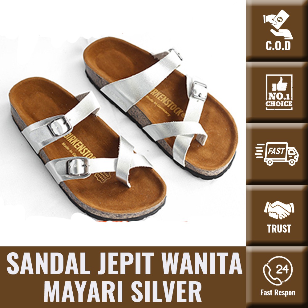  BIRKENSTOCK  Sandal  Jepit Wanita MAYARI SILVER Gesper 2 