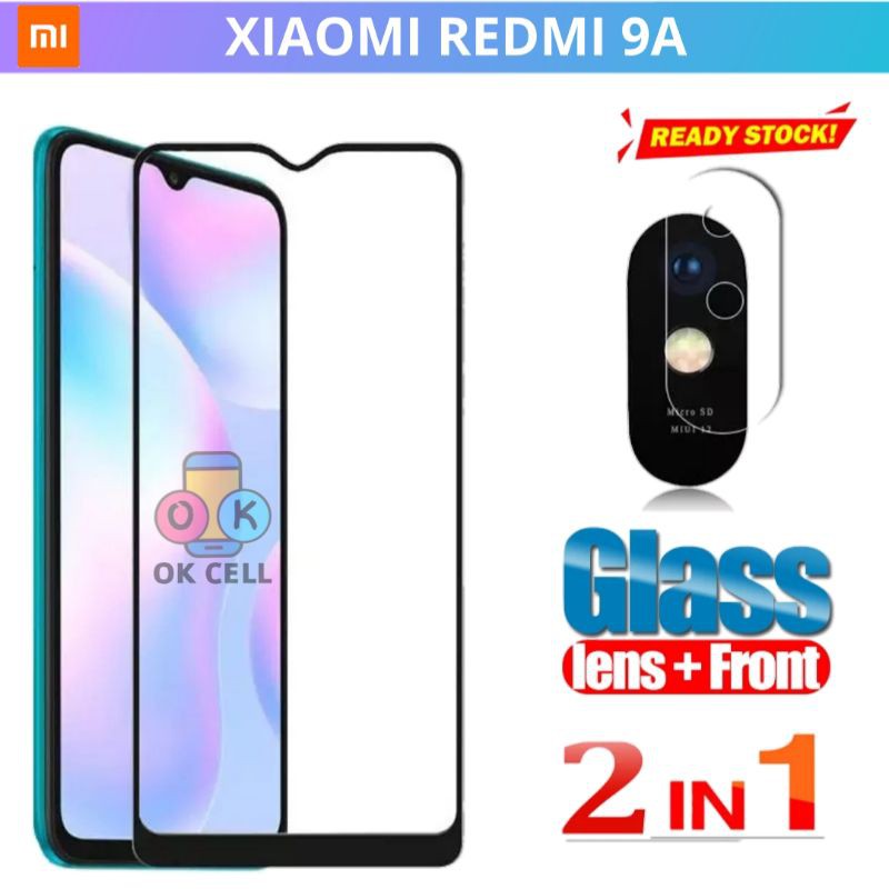 2IN1 - Tempered Glass Full Layar Kamera Redmi 9A TG Anti Gores Xiaomi Redmi 9A Full Screen Protector