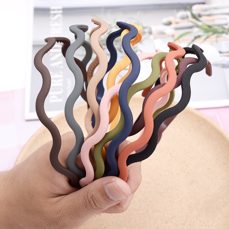 Korean Simple Style Morandi Color Wave Shape Design Non Slip Jagged All Match Wash Face Hairband