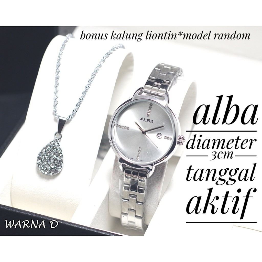 JAM TANGAN WANITA ALBA RANTAI RANTAI BODY BULAT TANGGAL AKTIF FREE KALUNG