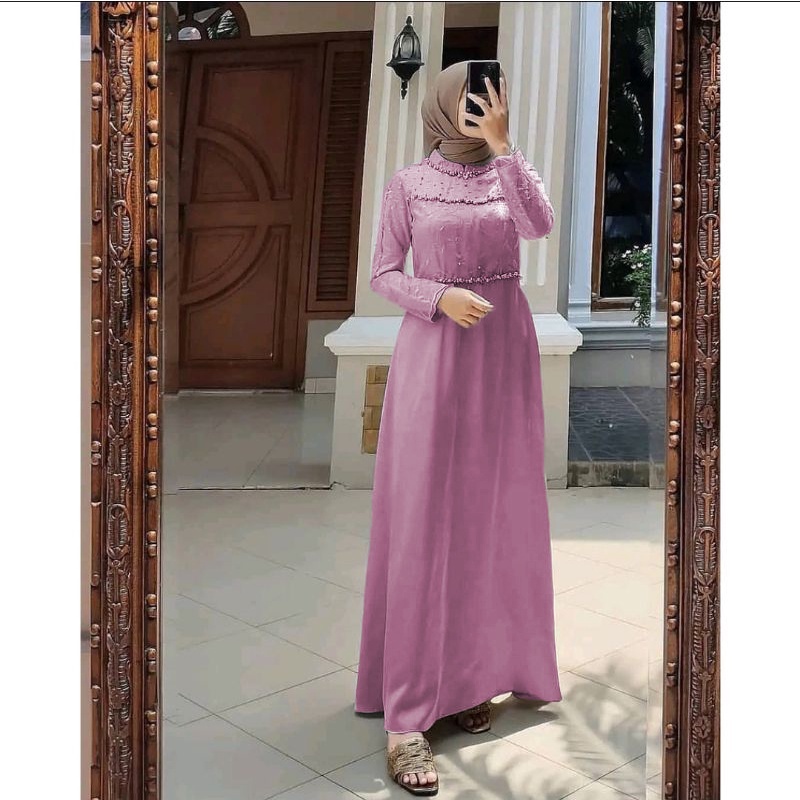 HELEN MAXY SONIA DRESS SIZE STANDAR DAN JUMBO MUTIARA MAXY BRUKAT JUMBO MODERN GAMIS KONDANGAN SIMPLE MEWAH LILAC WARNA WARDAH GAMIS BRUKAT SUPER JUMBO
