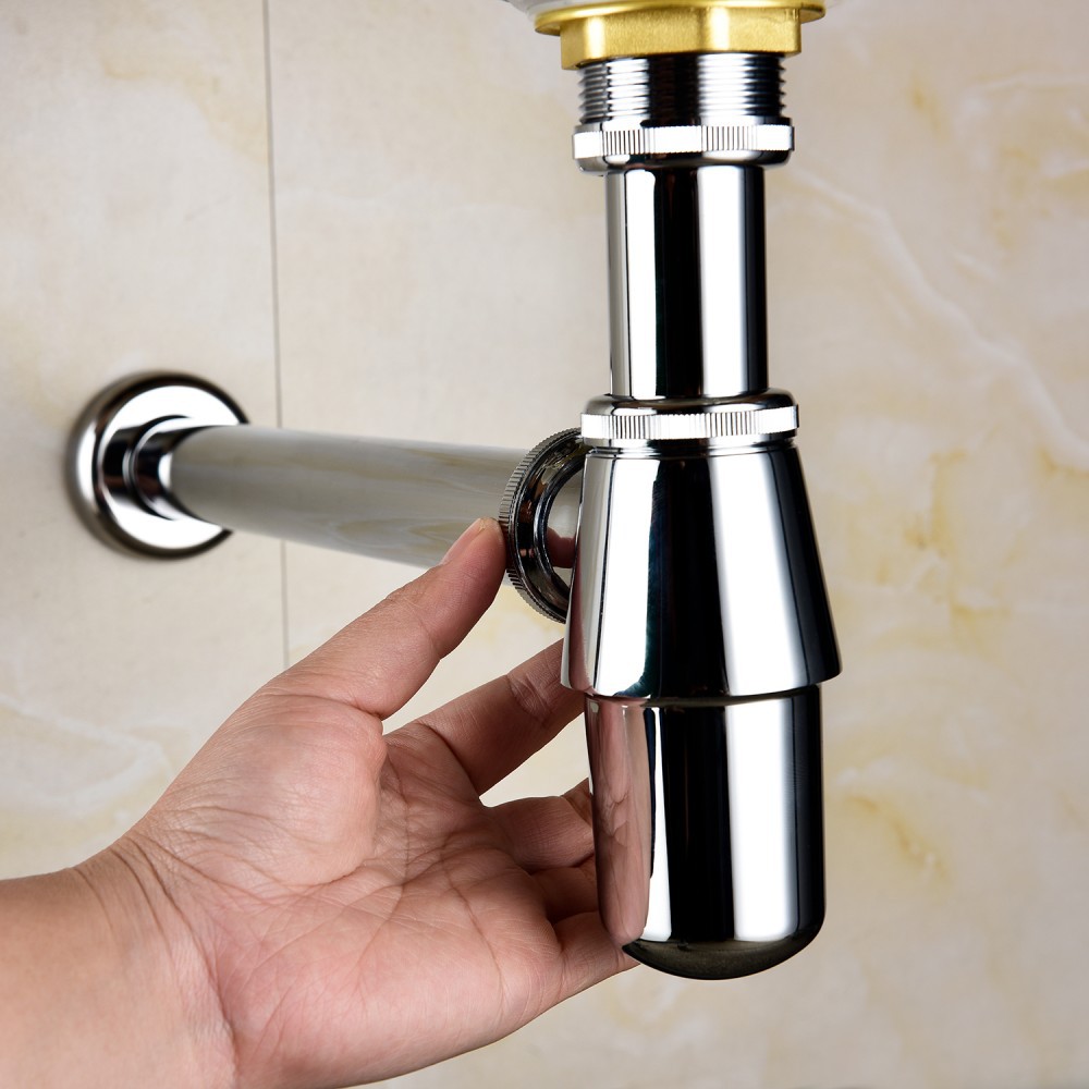 Free Shipping Brass Chrome Wall Mounted Waste Drain Pipe Basin P Trap Bathroom Sink Vanity Pipe Shopee Indonesia