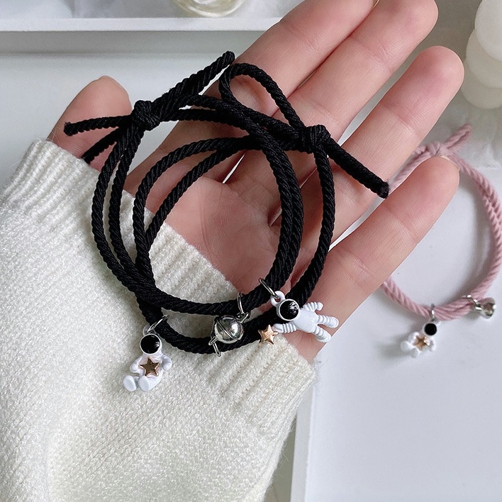 [✅COD]❤️Gelang Couple Bestie 2pcs Black Gelang Tali Kepang Creative segar kecil Adjustable Pelangi Hias Selamat Datang Untuk Membeli