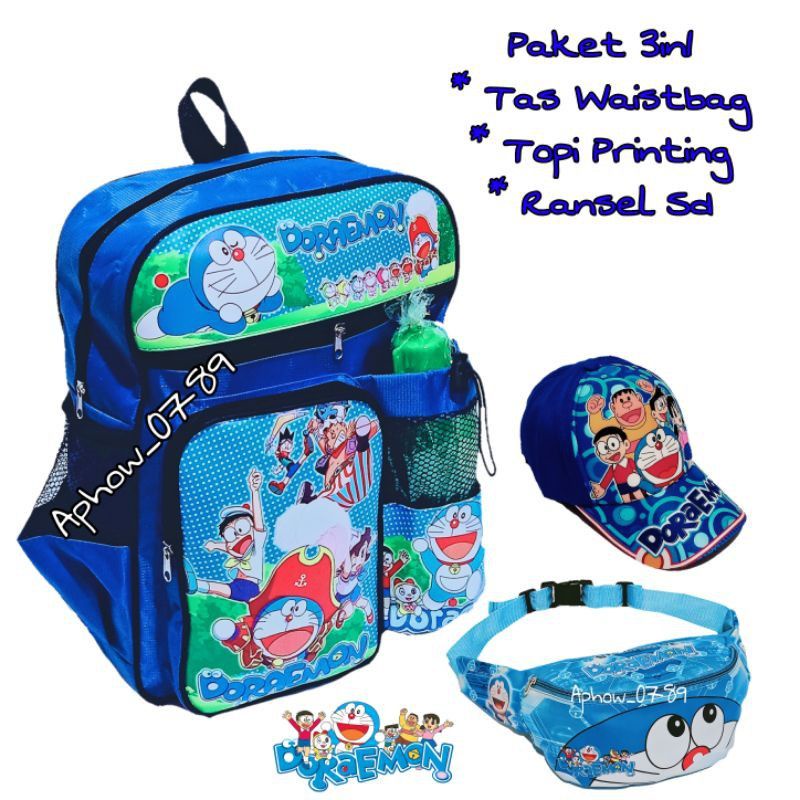 Paket Murah 3in1 Tas ransel anak Sekolah TK /SD / Free Waistbag dan topi