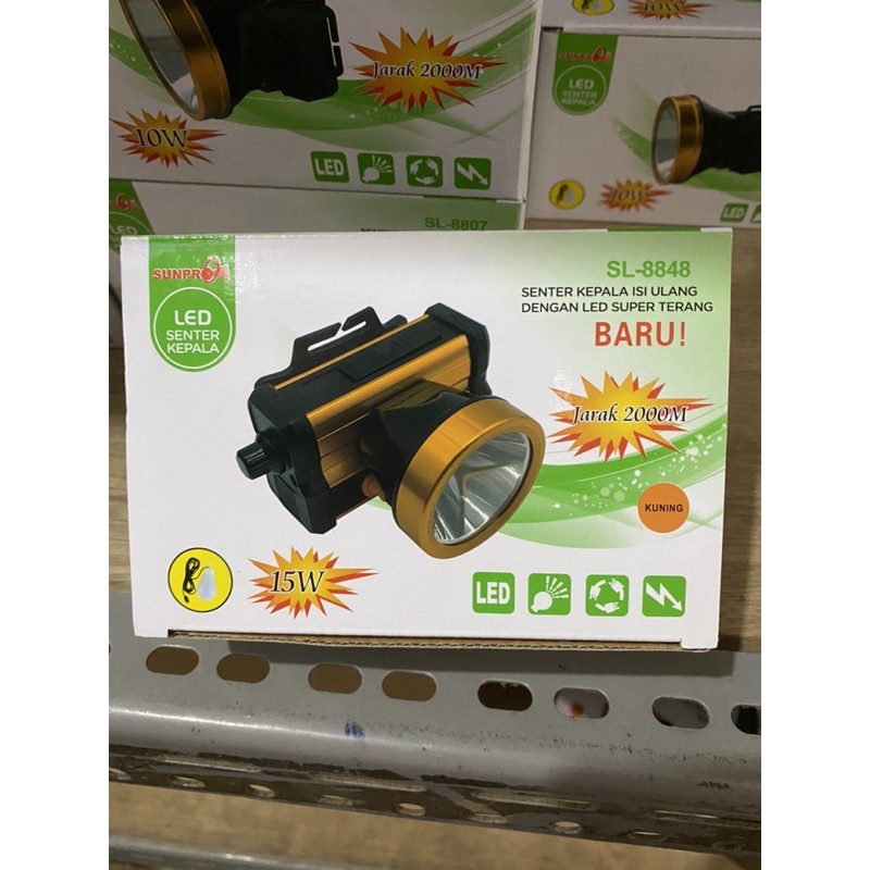 Senter kepala sunpro charger 8848A 15Watt SL 8848 ada korek api di senter nya