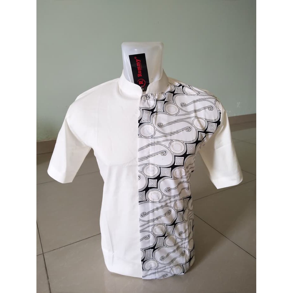 Fashion Muslim - Atasan - Baju Koko Kemeja \\U002F Baju Koko Muslim Pria Rommy - Putih Kombinasi