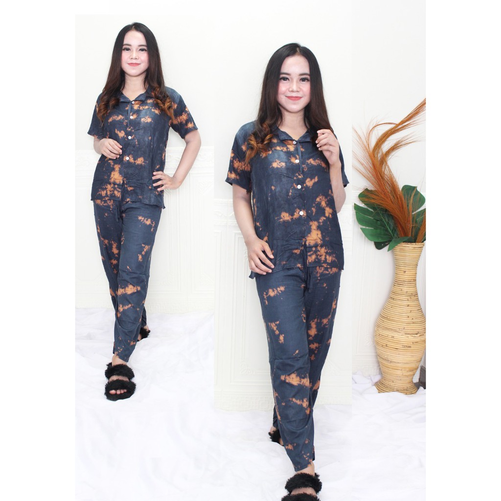 Piyama Baju Tidur Setelan Kemeja Nayla Lengan Pendek Tie-dye Tiedie Tiedye Tei dye die-1