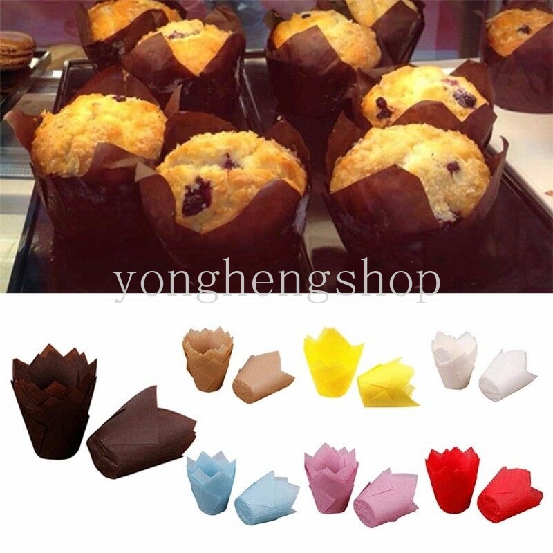 50 Pcs Cetakan Cupcake / Coklat / Muffin Bentuk Bunga Tulip Bahan Kertas Untuk Pesta Pernikahan