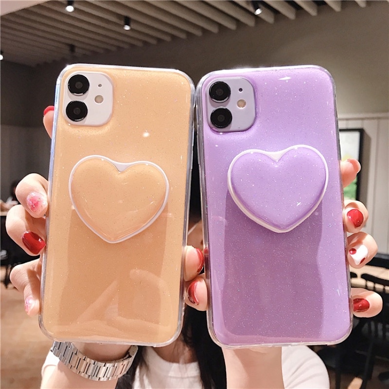 Candy Color Glitter Softcase with Heart Holder Case HP Softcase Lucu for iphone XS Max XR 11 Pro Max 12 Pro Max 13 Pro Max