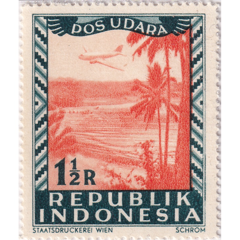 

Prangko Indonesia, Republic 1948 - Airmail - Inscription: "REPUBLIK INDONESIA" & "POS UDARA" - 1½R