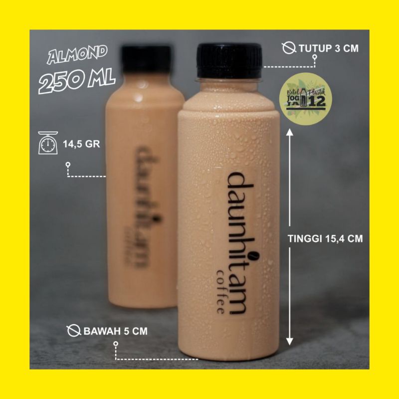 1Kg Muat 40Pcs Botol Almond 250ml, Botol 250ml, Botol plastik almond 250ml, almond 250ml, Botol Kopi