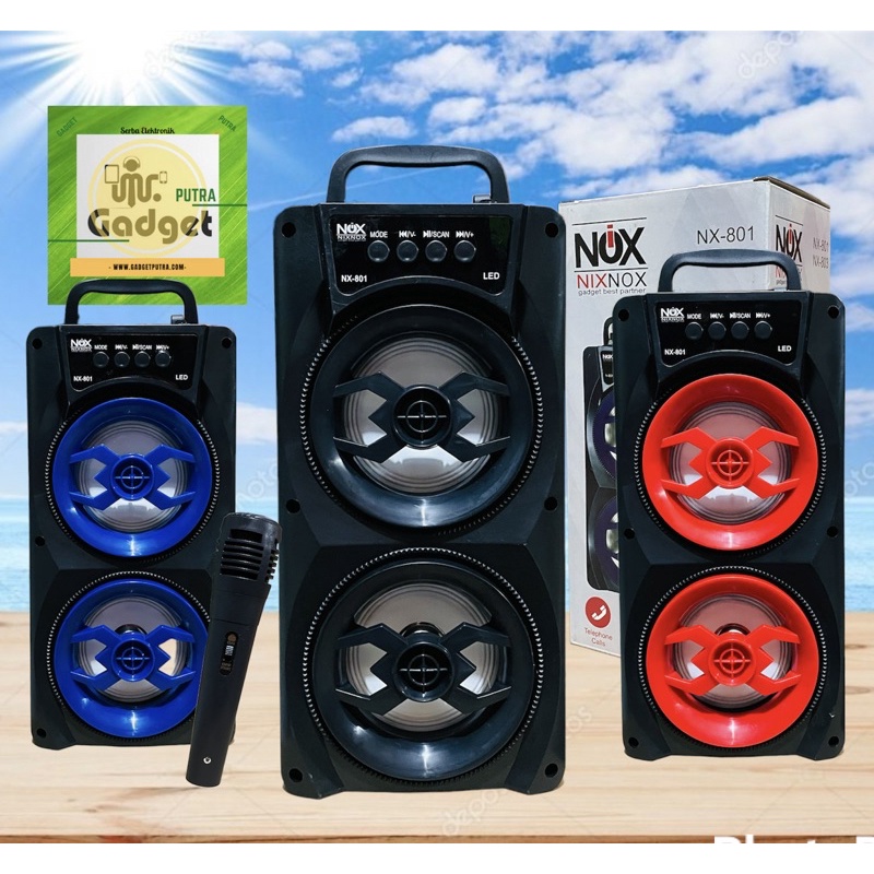 speaker bluetooth nixnox original portabel karaoke free mic PJ 801/802 speaker aktif termurah ki