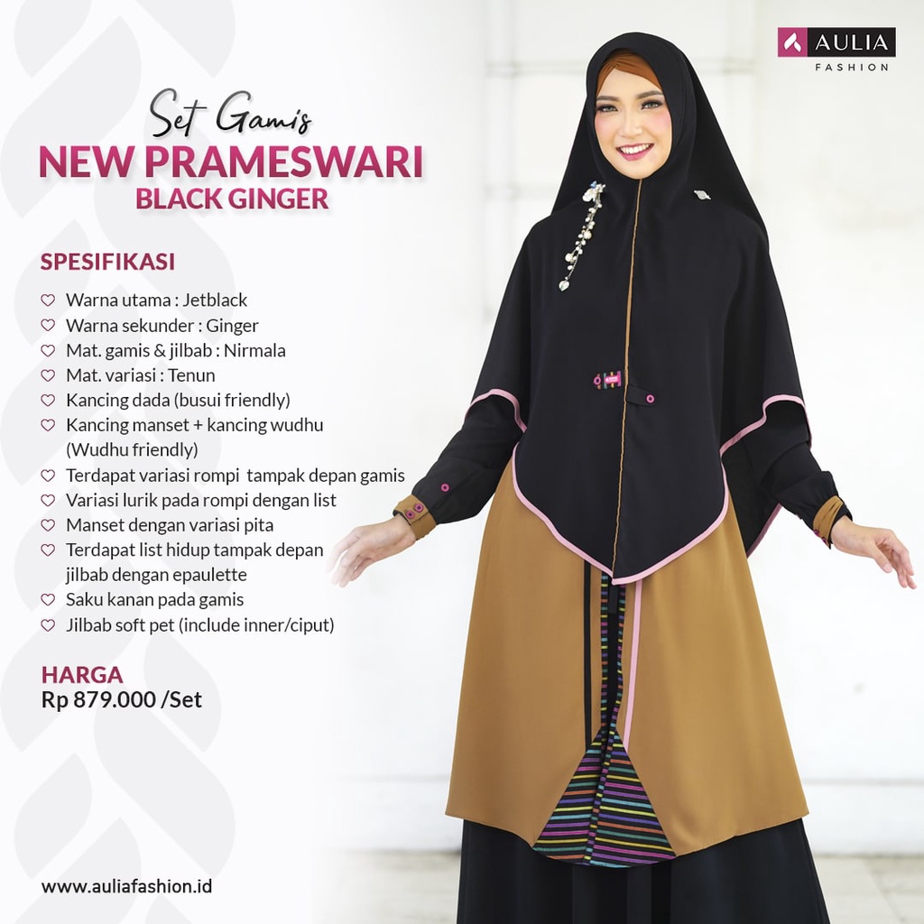 GAMIS AULIA DRESS SYARI WANITA MUSLIMAH PREMIUM ORIGINAL AULIA FASHION PRAMESWARI BLACK GINGER [BISA
