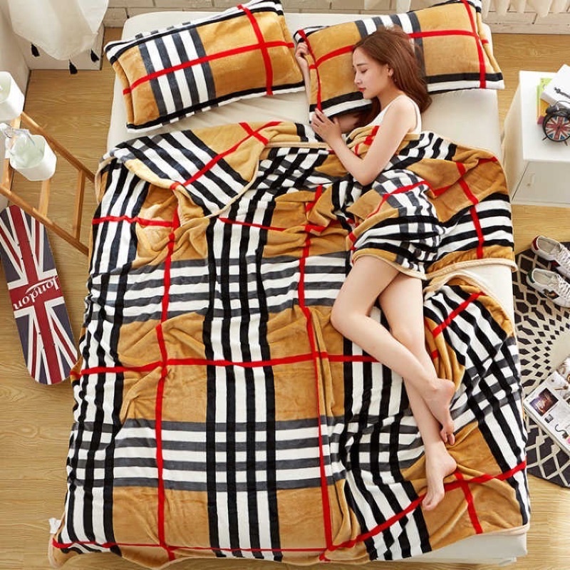 Selimut Bulu Halus 140x190 Motif Dewasa Aesthetic Blanket Termurah Terlaris Berkualitas New Arrival-Square Brown