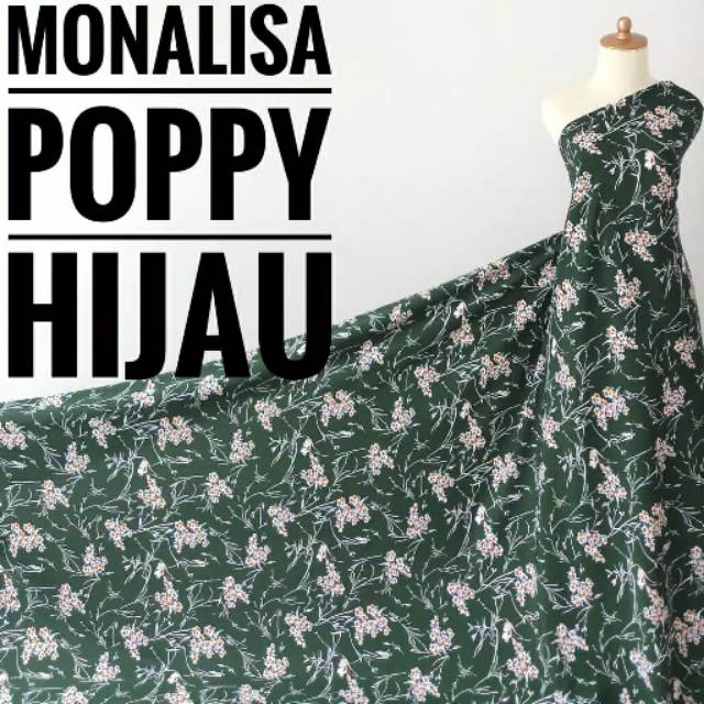 Kain wolfis monalisa motif poppy hijau/kain meteran/kain monalisa/kain woolpeach (harga per ½ meter)