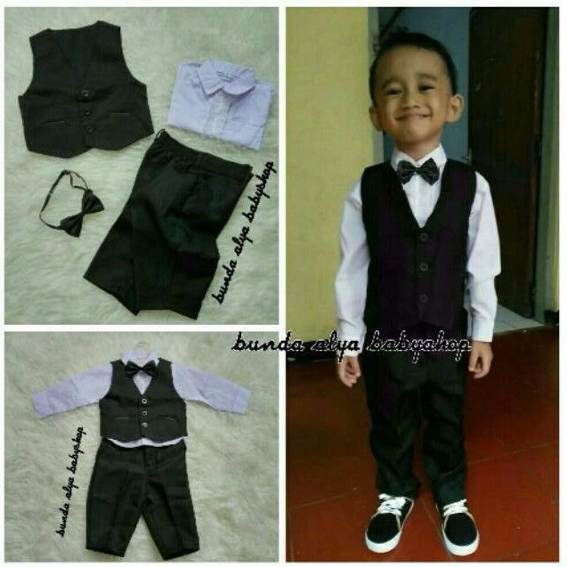 Setelan Tuxedo Vest Bayi Laki Usia 3 6 Bulan Vest HITAM - Setelan Pesta Resmi Vest Bayi Cowok BLACK