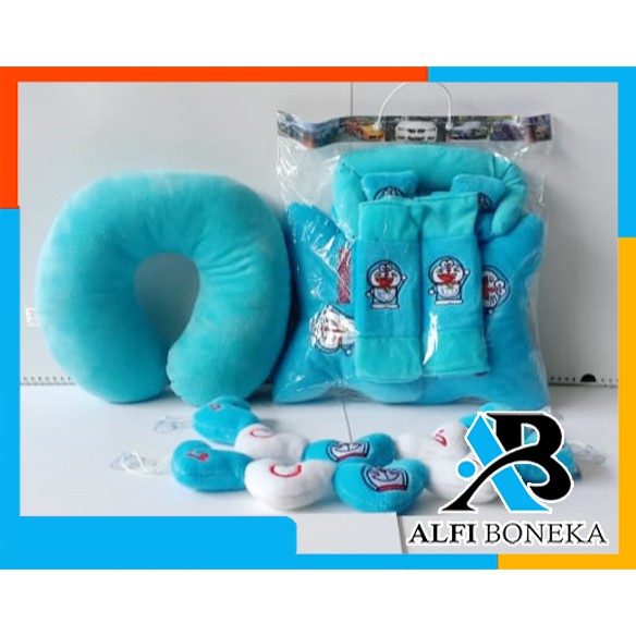 Set Interior Mobil Karakter Doraemon-3in1-Renceng Love-Bantal leher