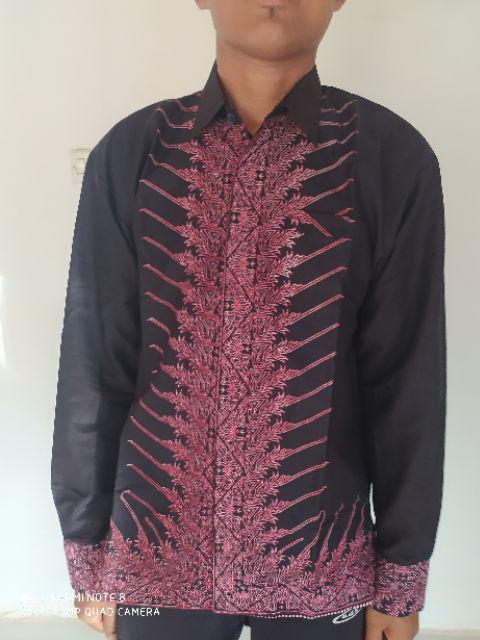 Batik Pria Modang Kembar Hitam Size M - Xxl Reguler Fit Batik Solo Katun Sragenan Full Furing