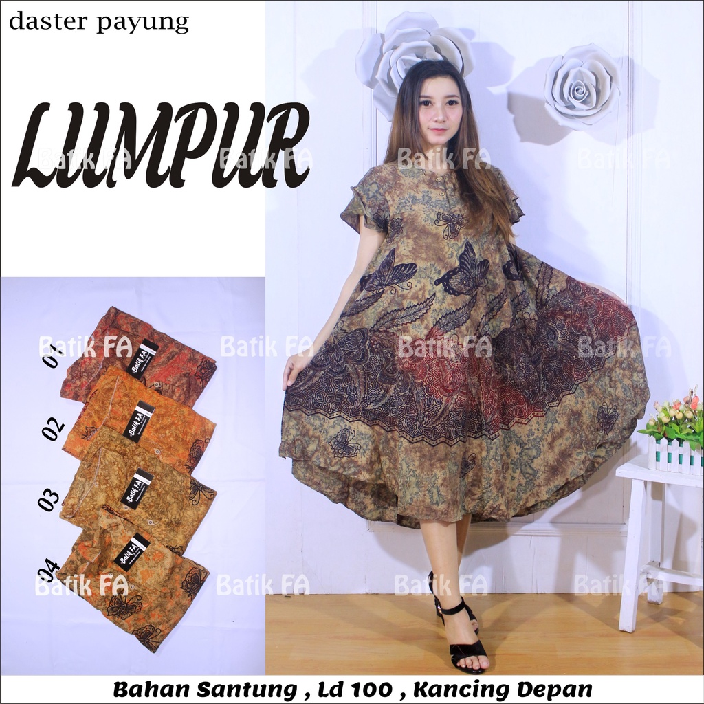 BATIK WANITA DASTER PAYUNG RAYON ( LUMPUR GOLDEN JELLY NATURAL TORAJA MONZA TALAS MACAN ARIEL SHABBY ROTI ZOYA JAWA LOTUS ) KEKINIAN KANCING DEPAN BUSUI BUMIL LENGAN PENDEK MURAH ADEM-DP LUMPUR