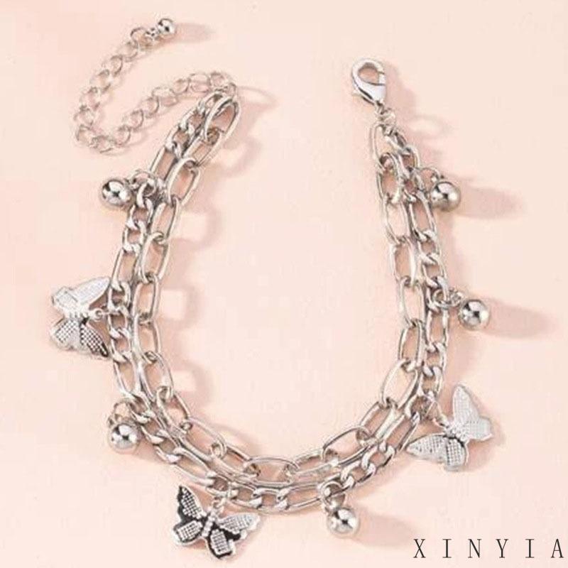 Xia.id Gelang Tangan Wanita Model Manik Butterfly Ball Rumbai Lapis Ganda