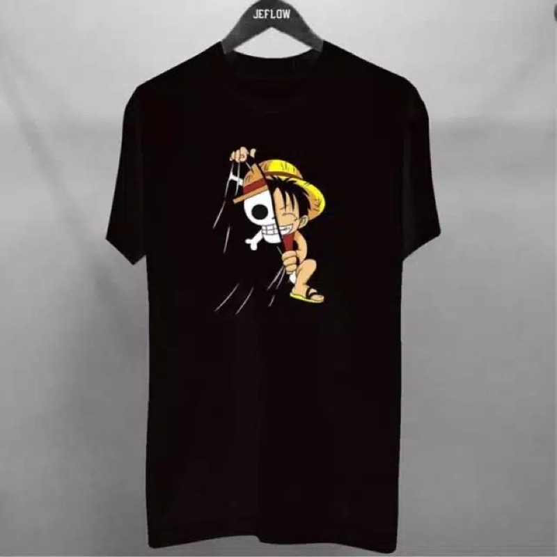 ONE PIECE LUFFY KAOS BAJU T SHIRT DISTRO PRIA WANITA - HITAM/PUTIH