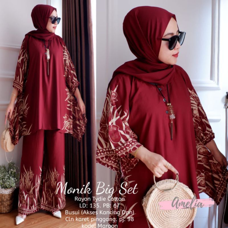 Iris Jumbo Set by Sancaka ONE SET BY ORI NAURA // DASTER SETELAN WAKA // SETELAN JUMBO // SETELAN TIE DIE JUMBO // ONE SET // SETELAN WANITA LD 130 Linia Set By ori Naura-Maroon