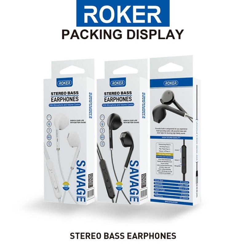 NEW HANDSFREE ROKER RK59K HF ORIGINAL SAVAGE SERIES STEREO BASS EARPHONE