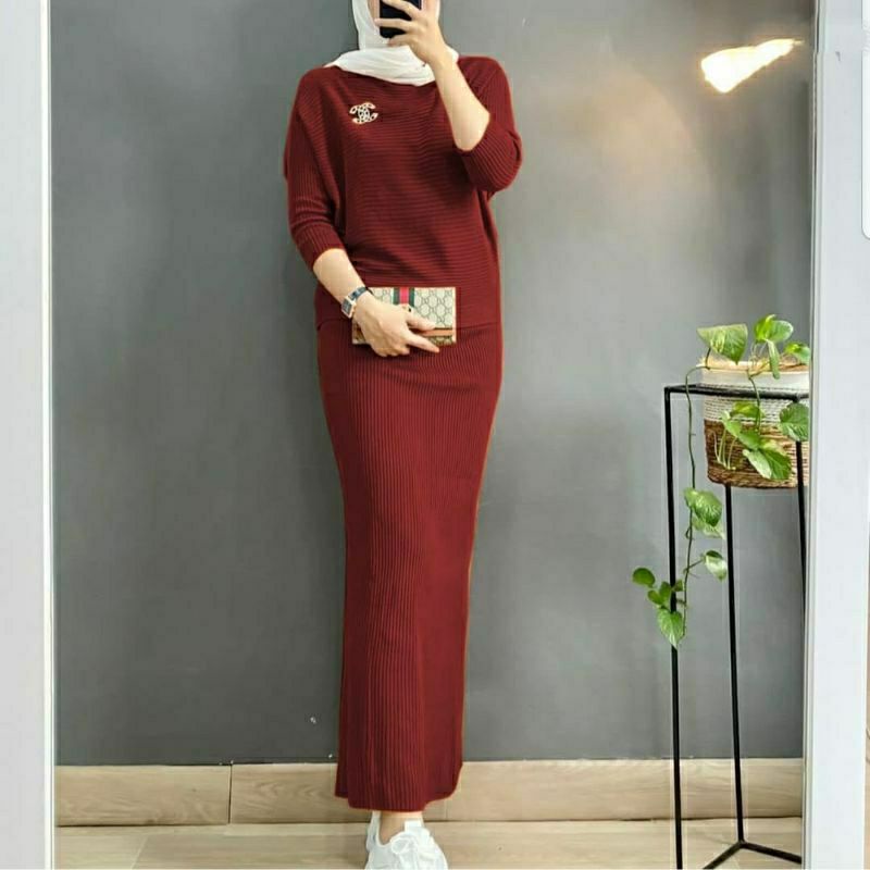 STELAN BATWING+ROK RAJUT PANJANG /ONE SET OUTHER KALONG LASPERAL-TERMURAH/atasan rajut wanita