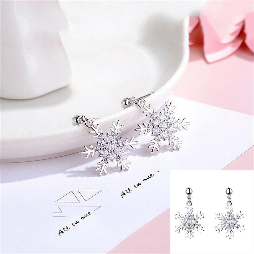 Lily Snowflake Earrings Pesta Perhiasan Natal Zirkon