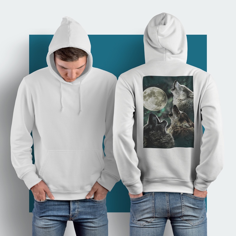 Hoodie Wolf Full Moon Hoodie Jumper Casual Pullover Hoodie Unisex [Bisa COD] New Hoodie