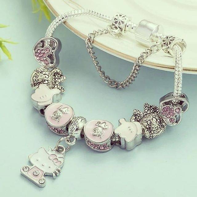 Gelang Disney Mickey Hello Kitty ibu anak kembaran pink bangle bracelets charms pandora minnie
