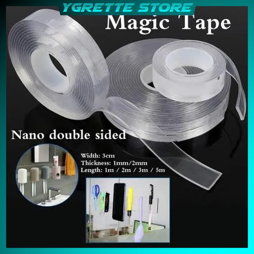 Ygrette - SzGlue Double Tape Perekat Transparent No Trace Washable Sticker (3 x 0.2 cm) 1 3 5 Meter