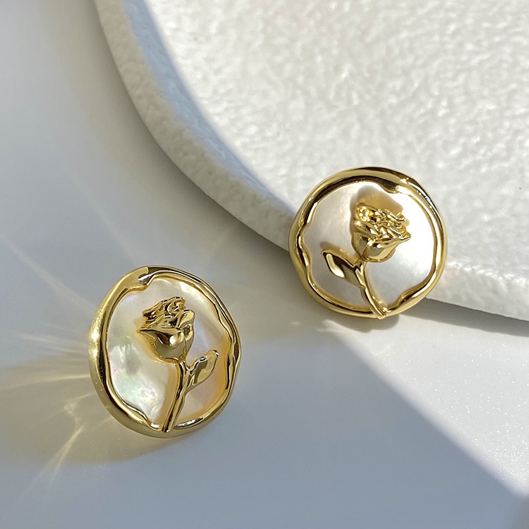 Anting Bulat Motif Bunga Mawar Korea Bahan Alloy Aksesoris Fashion Wanita Kualitas Premium ANT106