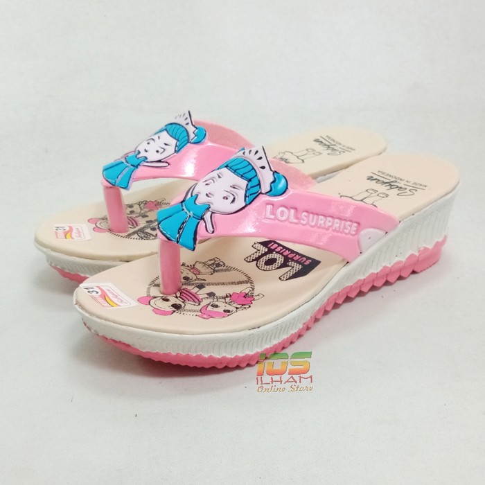 Sandal Jepit Anak Sabyan JP12 Motif LOL Hak 4cm Size 26-35 Pink