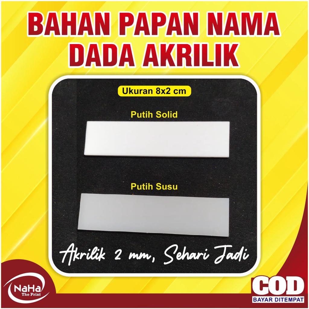 

BAHAN PAPAN DADA POLOSAN/AKRILIK POLOSAN/NAME TAG POLOS