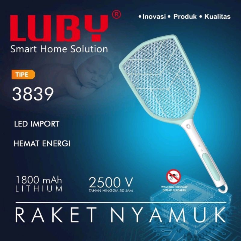 Raket Nyamuk cas Luby 3839 / 3838 / 3826A / 3853 Produk Original Baterei Litium lepasan+ kabel charge-