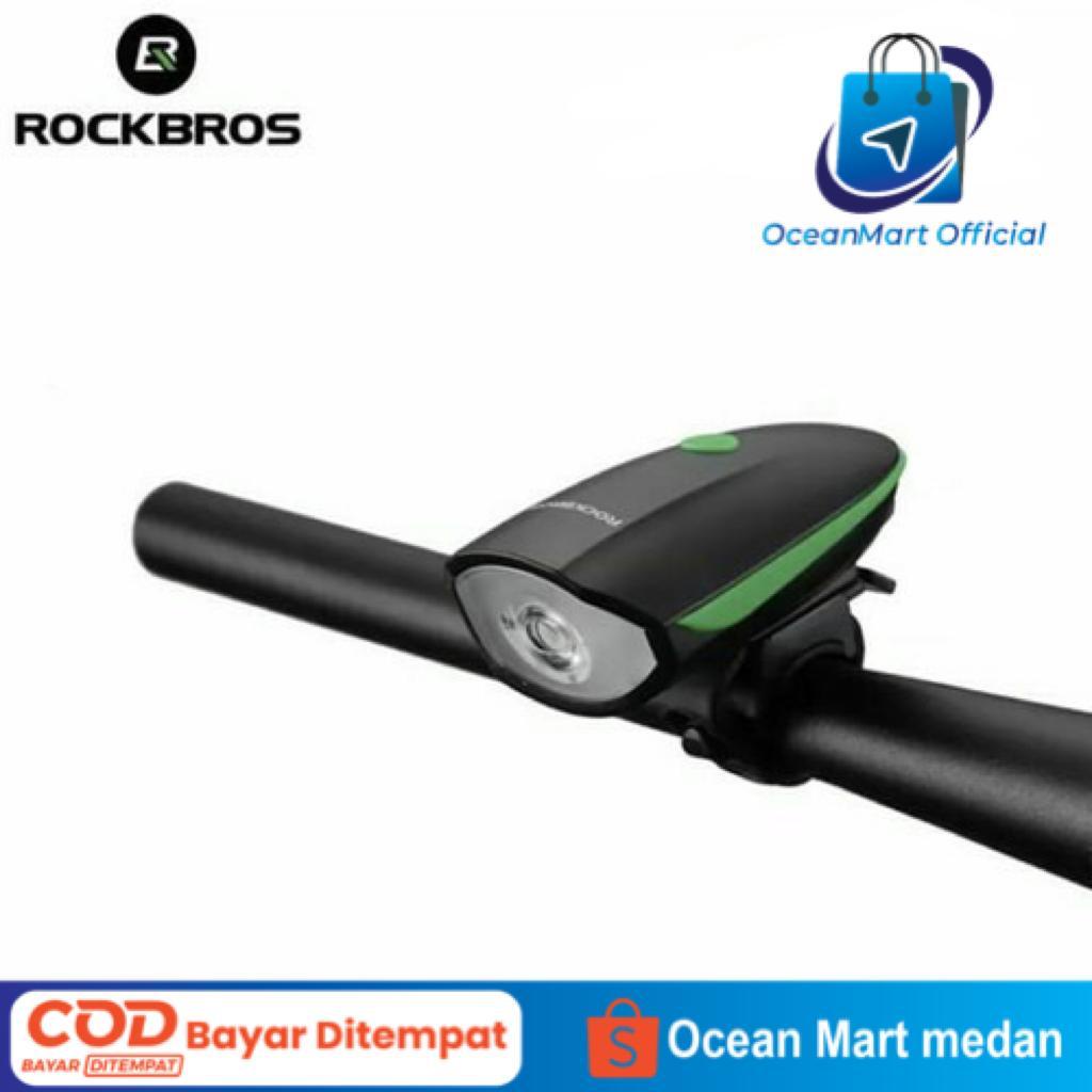 Lampu Sepeda Depan Rockbros 7588 LED + BELL Rechargeable Bicycle Light 250LM Waterproof Aksesoris Bersepeda OCEAN MART OCEANMART