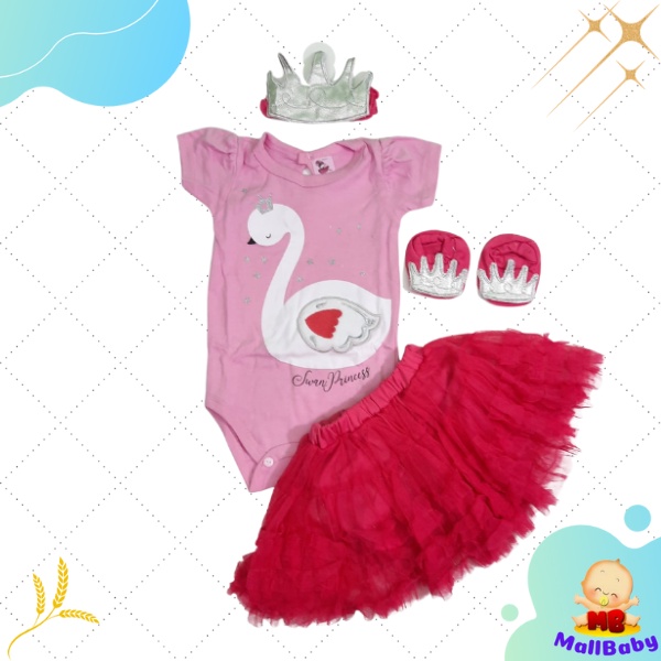 Baju Bayi Perempuan 0 3 6 9 12 Bulan Set Jumper Rok Kaos kaki Bayi Mahkota Princess Swan