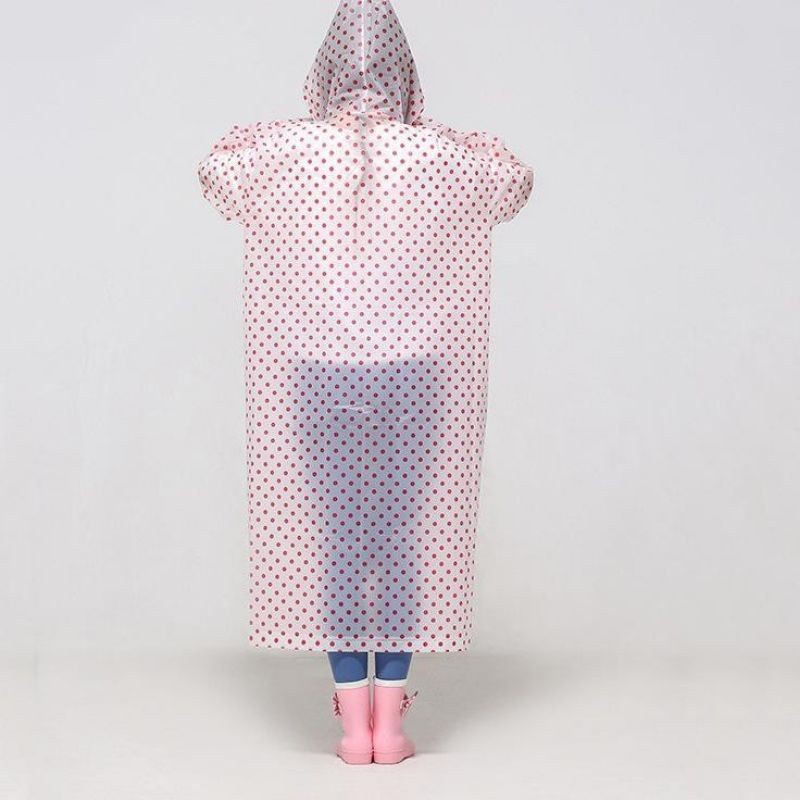 Jas hujan wanita terusan polkadot EVA - 851 stylist fashion raincoat travelling transparan transparant korea