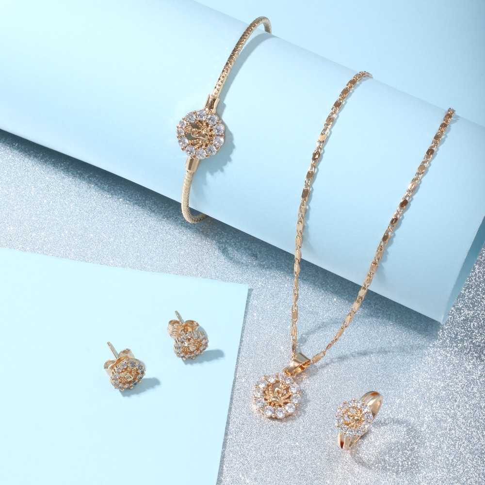 set perhiasan wanita set perhiasan titanium anti karat anting korea kalung wanita gelang tangan wanita cincin wanita D484