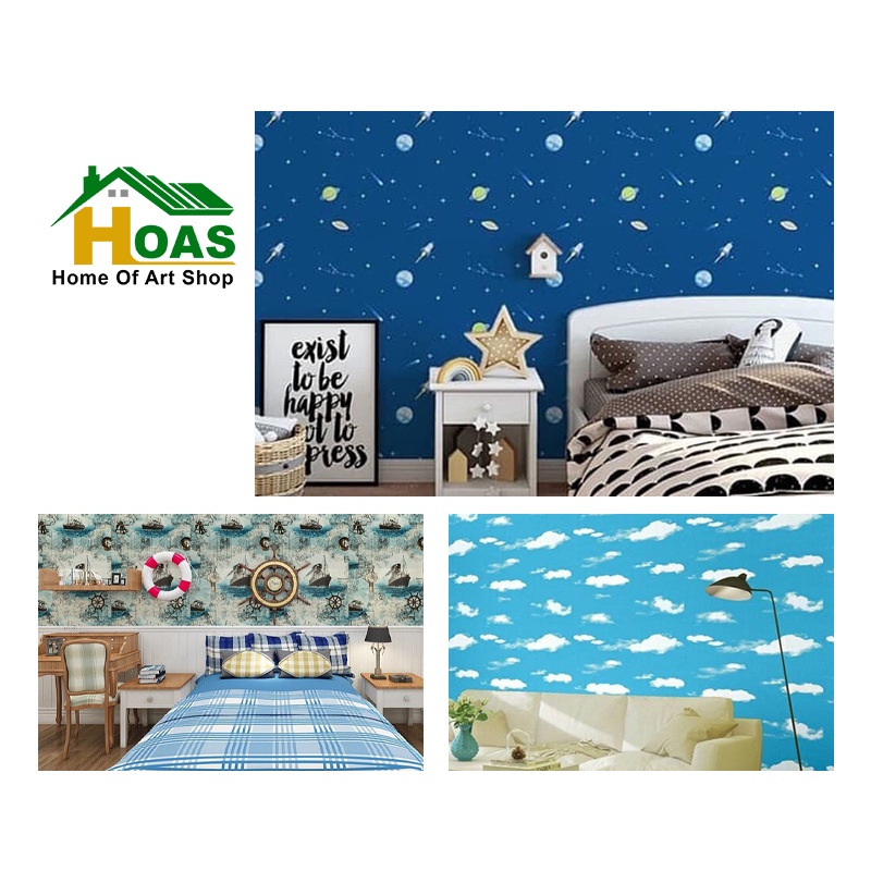 Hoas Wallpaper Stiker Dinding Kamar Tidur Size 45cm X 8m Wallpaper Stiker Motif Planet Premium PVC M