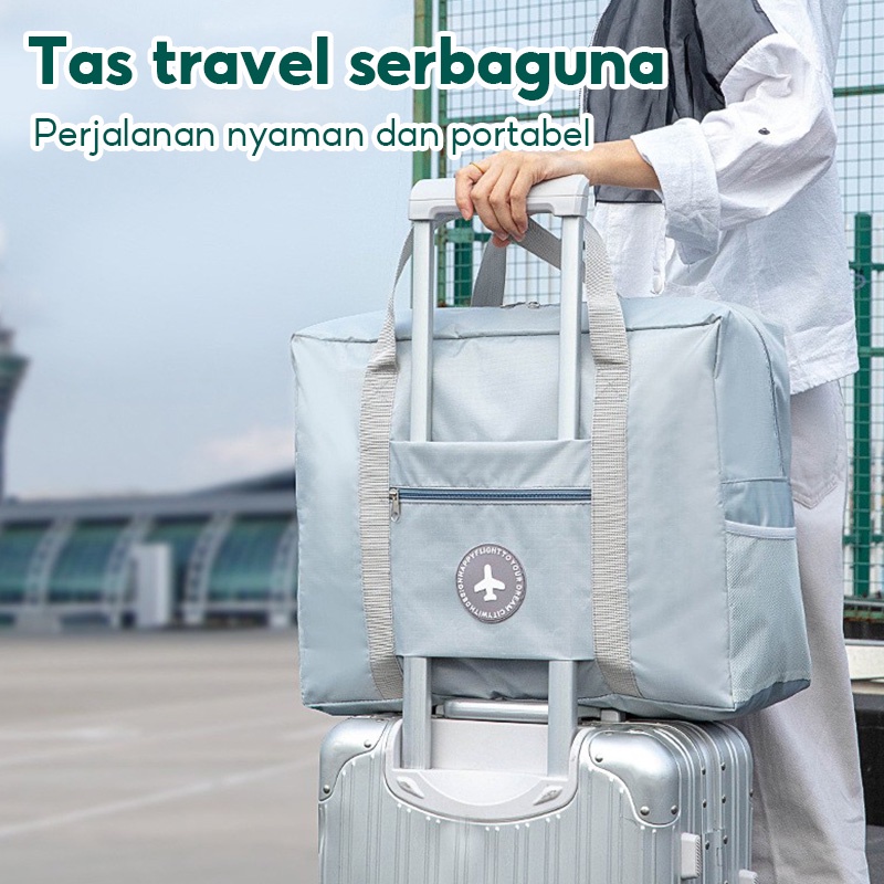 TAS TRAVEL BESAR LIPAT HAND CARRY ANTI AIR TRAVEL FOLD BAG WATERPROOF KOPER ORGANIZER 2 LAPISAN TEBAL