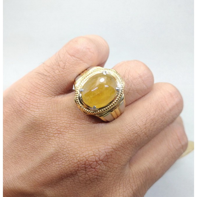 Batu Cincin Original Akik Yakut Pria Kuning Bagus Asli Alami