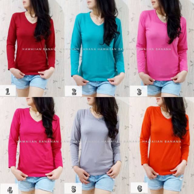 HB FO - Kaos Vneck Panjang Wanita Banyak Warna / Kaos Vneck Murah