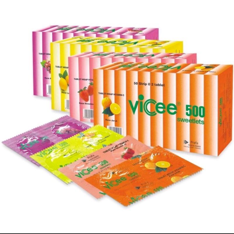 VICEE VITAMIN C 500 MG TABLET HISAP RASA STRAWBERRY, LEMON, GRAPE, ORANGE