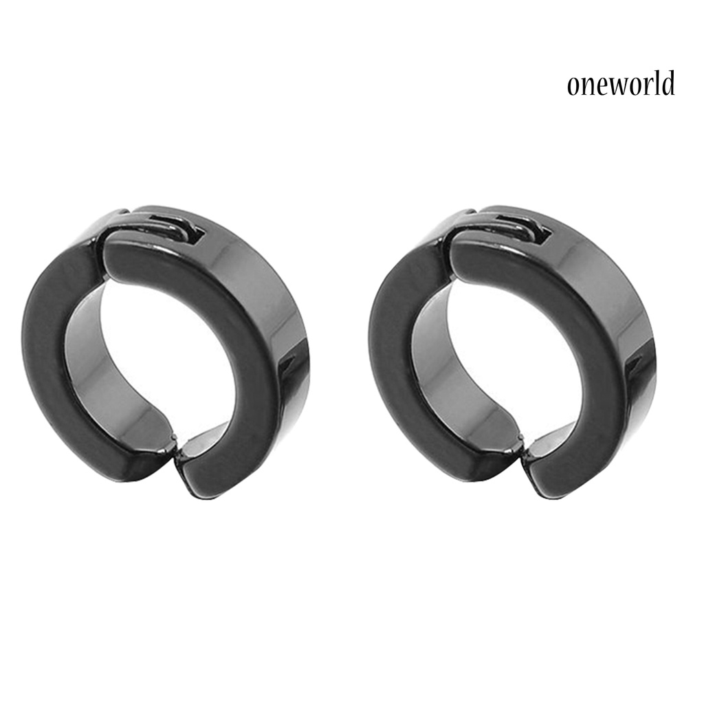 OW@ Ear Cuff Clip Cool Anti-rust Stainless Steel Punk Style Round Circle Earrings Men Jewelry for Party