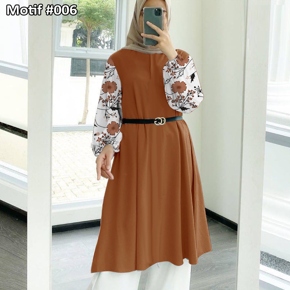 Tunik Jumbo - Gamis Wanita Kekinian - Baju Atasan Wanita - Bungaz Motif Gabungan - Lexoir-Bungaz 006 Cappucino