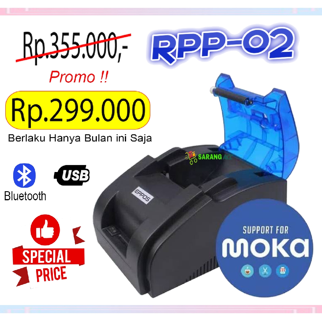 Mini Thermal Printer Bluetooth EPPOS RPP02 58mm Support Mokapos